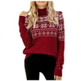 thumbnail image 1 of Odeerbi Sweaters For Women Turtleneck Sweater Knit Christmas Print Recreational Pullover 2025 Long Sleeve Tops Red, 1 of 8
