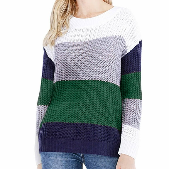 Odeerbi Sweaters for Women Fall Sweaters 2025 Crew Neck Fashion Long Sleeves Color Matching Loose Tops Blouse Knitted Green