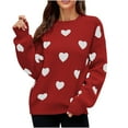 thumbnail image 1 of Odeerbi Sweaters for Women Fall Sweaters 2025 Crew Neck Fashion Love Long Sleeves Loose Tops Blouse Knitted Red, 1 of 5