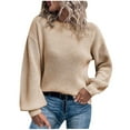 thumbnail image 1 of Odeerbi Sweaters for Women Fall Sweaters 2025 Crew Neck Fashion Solid Color Long Sleeve Pullove Casual Tops Khaki, 1 of 5