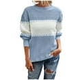 thumbnail image 1 of Odeerbi Sweaters for Women Fall Sweaters 2025 Crew Neck Fashion Long Sleeves Color Matching Loose Tops Blouse Knitted Light Blue, 1 of 8