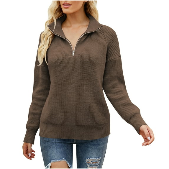 Odeerbi Sweaters for Women Fall Sweaters 2025 Fashion Long Sleeves Round Neck Color Matching Loose Tops Blouse Knitted Coffee