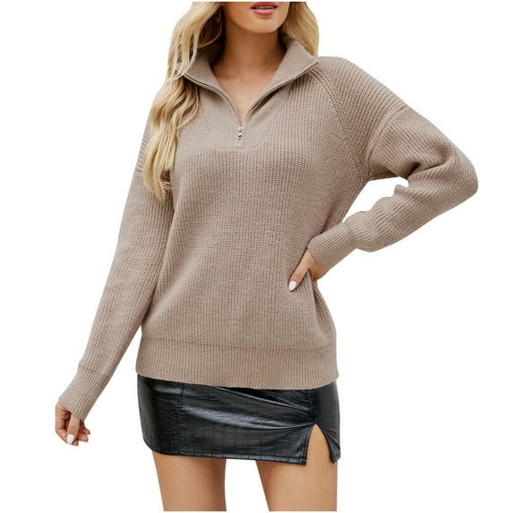 Odeerbi Sweaters for Women Fall Sweaters 2025 Fashion Long Sleeves Round Neck Color Matching Loose Tops Blouse Knitted Khaki