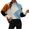 thumbnail image 1 of Odeerbi Sweaters for Women Fall Sweaters Trendy Long Sleeves Round Neck Color Matching Loose Tops Blouse Knitted Sweater Light Blue, 1 of 7