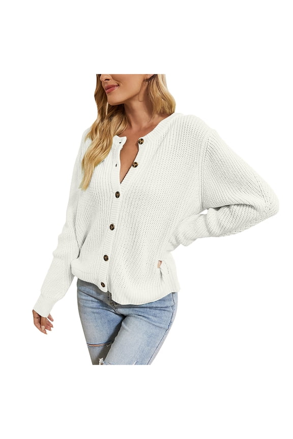 Sweaters for Women Fall Sweaters Trendy Button Reversible 2025 Long Sleeves Knit Cardigan Loose Tops Blouse Sweater White