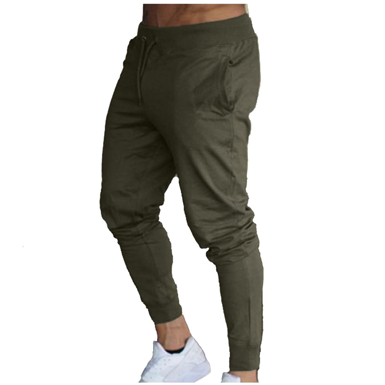 Odeerbi Sweatpants for Men 2024 Casual Solid Fitness Sport Pants Tight Fitting Elastic Waist Pants with Pockets Olive Green Walmart