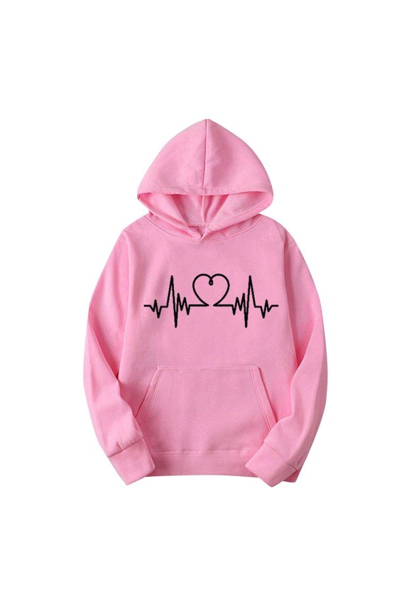 Sweatshirt For Women Fashion Hoodies Sweatshirts Casual Long Sleeve Print Pocket Tops Blouse Gray