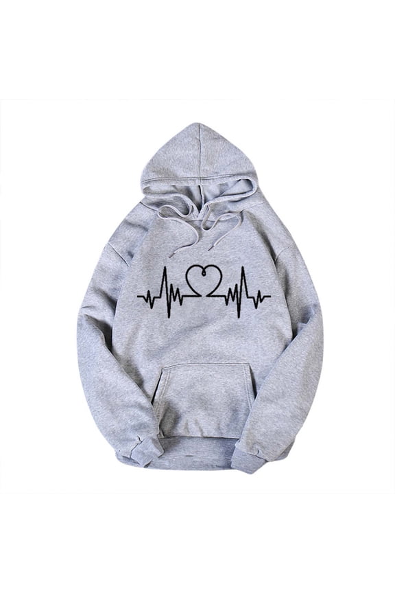 Sweatshirt For Women Fashion Hoodies Sweatshirts 2025 Casual Long Sleeve Print Pocket Tops Blouse Gray