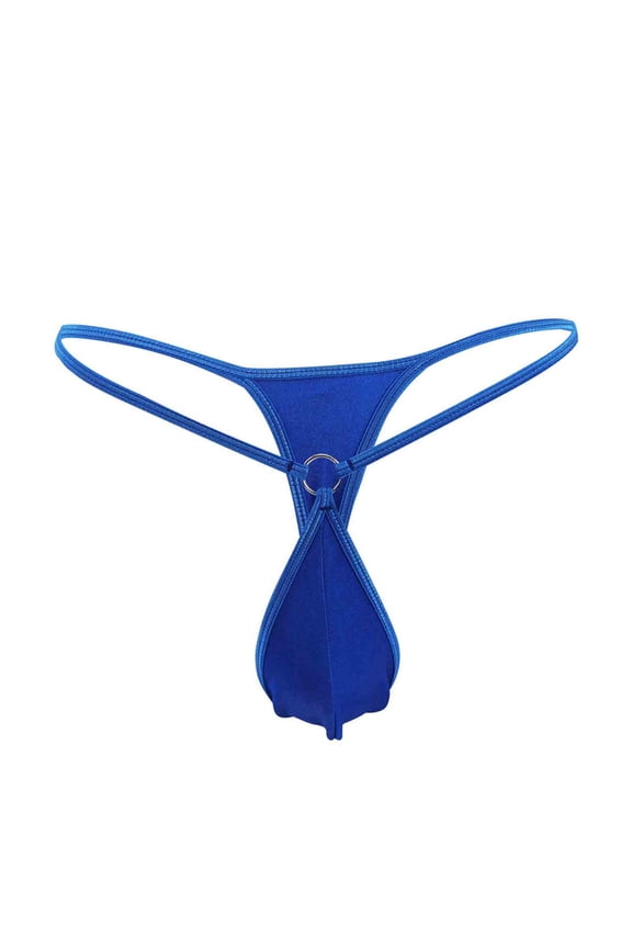 Swim Briefs for Men Erogenous Mini Thong Personality Hoop Fashion Low Waist T Pants Swimsuit Underwear Blue