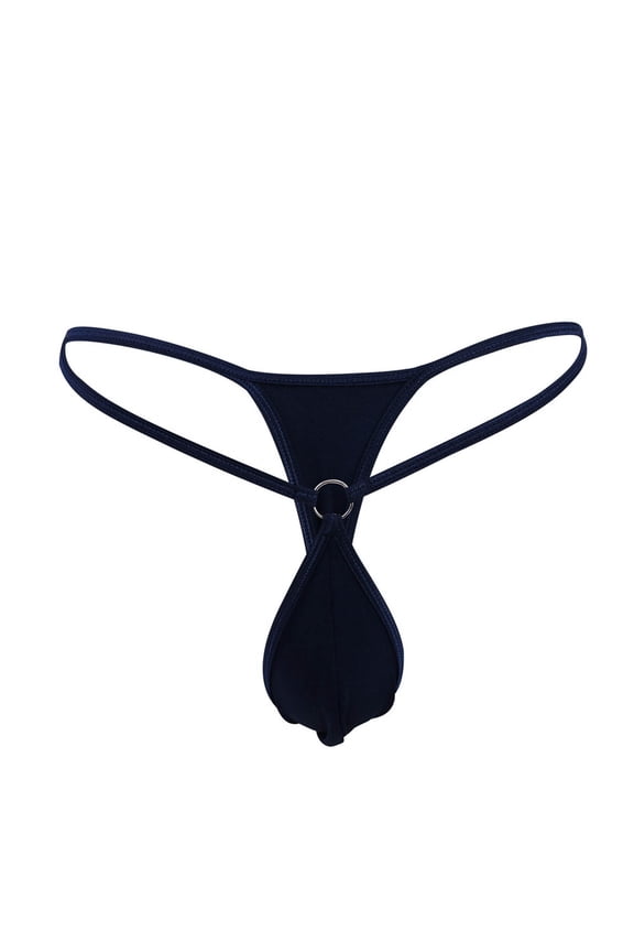 Swim Briefs for Men Erogenous Mini Thong Personality Hoop Fashion Low Waist T Pants Swimsuit Underwear Dark Blue