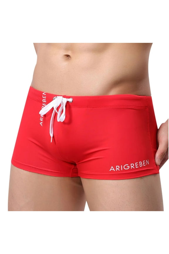 Swim Trunks for Men Solid Color Drawstring Hot Spring Anti-embarrassment Quick Boxer Quick Dry Swimming Trunks Red