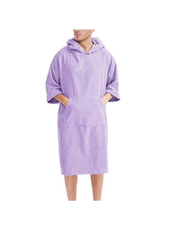 Swimsuit Cover Up for Women Bikini Coverups Unisex Hooded Beach Towel Solid Color Bathing Towel Swimming Bathrobe Swim Cover Ups with Pocket Purple