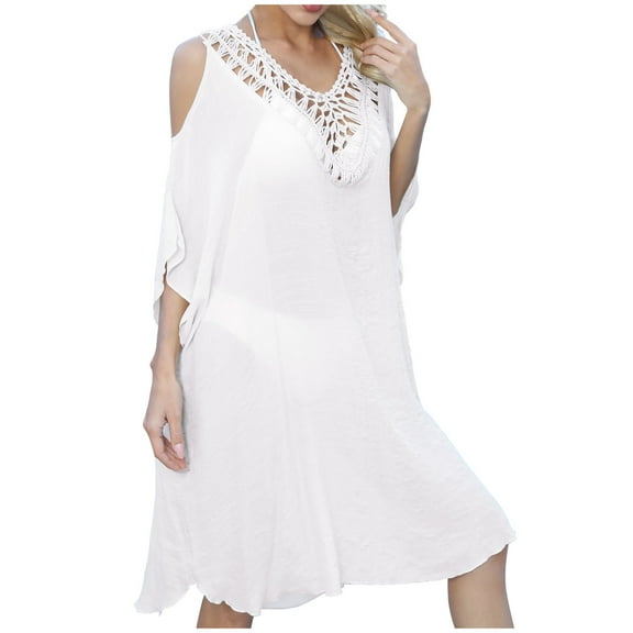 Odeerbi Swimsuit Coverup for Women Crochet Beach Cover Up Dress Hollow Out Bikini Cover Ups Bathing Suit Cover Up Sun Protection Tassels Loose Coverup Skirt White