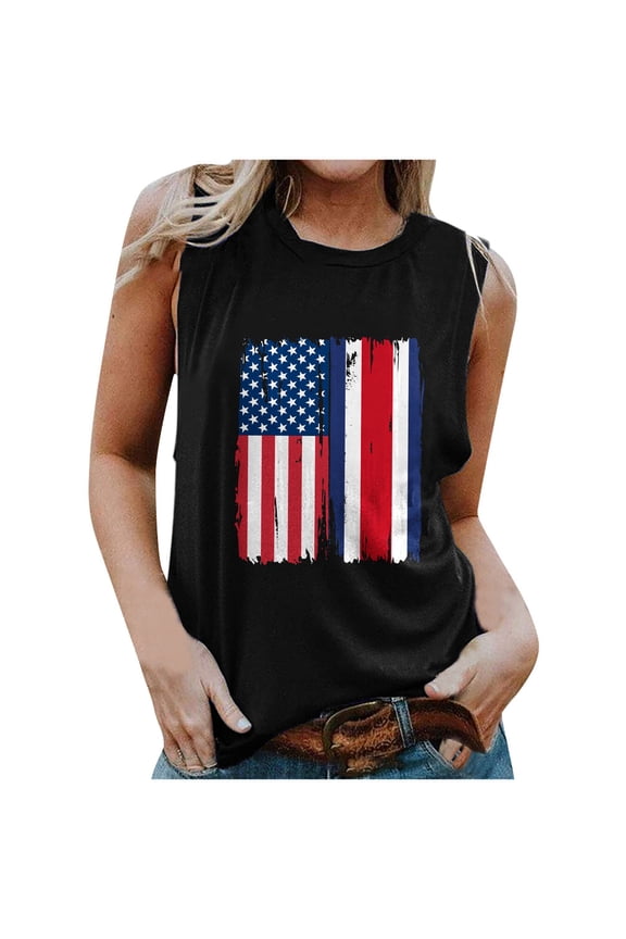 Tank Top For Women Sleeveless Tops 2025 Casual Blouse American Flag Star Stripe Printed T-shirt Tee Tops White
