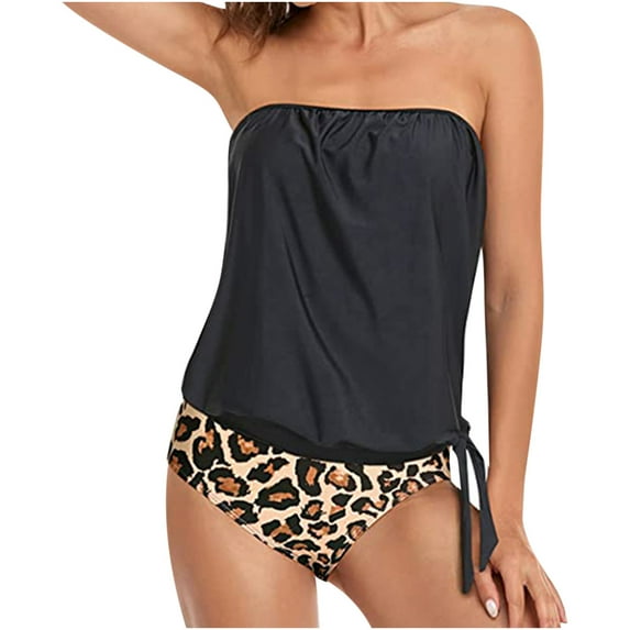 Odeerbi Tank Top for Women 2025 Sleeveless Tops Two Piece Bandeau Swimsuits Loose Fit Bathing Blouson Swim With Shorts Brown