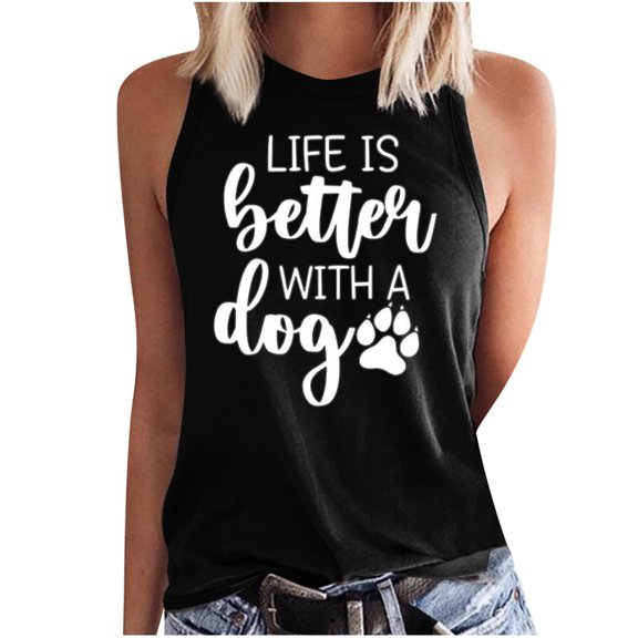 Odeerbi Tank Top for Women Sleeveless Cami Tops Fashion 2025 Casual Printed Ladies Round Neck Vest T-Shirt Black