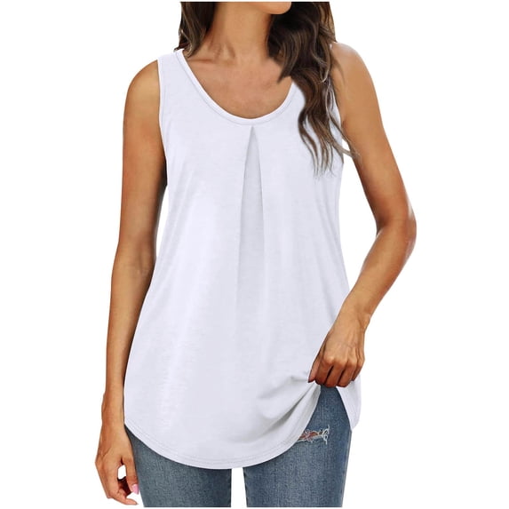 Odeerbi Tank Top for Women Sleeveless Cami Tops Fashion Solid Vest T-shirt Blouse Round Neck Casual Black