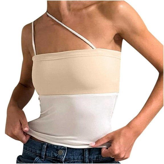 Odeerbi Tank Tops for Women 2025 Sleeveless Tunic Tops Trendy Color Matching Suspenders Yoga Vest White