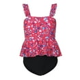 thumbnail image 1 of Odeerbi Tankinis Swimsuits for Kids Girls Ruffled Tank Tops Athletic Floral Two Piece Bathing Suit Swimwear Summer Fashion Cute Print Sling Split Bikini Red, 1 of 9