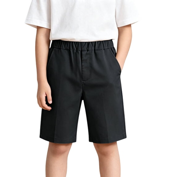 Odeerbi Teen Boys Bermuda School Uniform Shorts Elastic Waist Solid Color Suit Shorts with Pockets