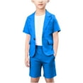 thumbnail image 1 of Odeerbi Teen Boys Formal Dress Suit Short Sleeve Notched Lapel Blazer Jacket + Elastic Waist Suit Shorts Summer Outfits Set, 1 of 6