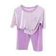 thumbnail image 1 of Odeerbi Teen Boys Girls 2 Piece Outfits Modal Shorts Set Summer Pajamas Fashion Casual Short Sleeve Tops Round Neck Collar Botton Printed Shirts Shorts Sets Purple, 1 of 6