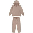thumbnail image 1 of Odeerbi Teen Boys Girls Fall Winter Outfits Solid Color Sweatsuits Cute Tracksuit Children Long Sleeve Hoodies Sweatpants Two-piece Set Teen Clothes Khaki, 1 of 3