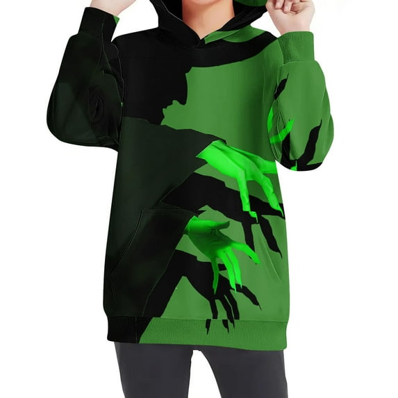 Odeerbi Teen Boys Girls Halloween Hoodies Printed Pullover Hooded Sweatshirts Oversized Crewneck Hooded Sweatshirt Kids Fashion Long Sleeve Pullover Tops 4-14 Years Green