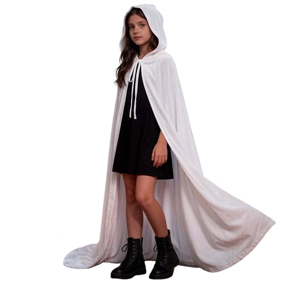 Odeerbi Teen Boys Girls Halloween Long Hooded Cape Cloak Velvet Solid Color Witch Robe for Party Dress Up
