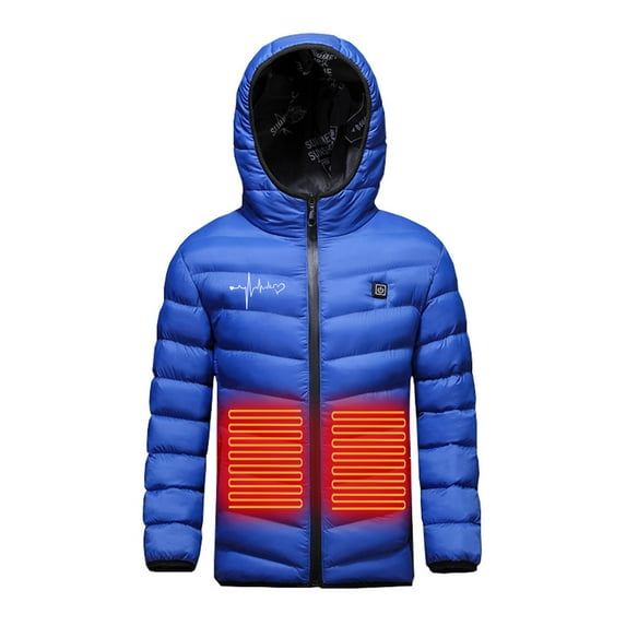 Odeerbi Teen Boys Girls Heated Jacket Kids Puffer Coat Children USB Intelligent Constant Temperature 3 Areas Heated Coat Plus Size Winter Windproof Heated Jacket Blue 12-13 Years
