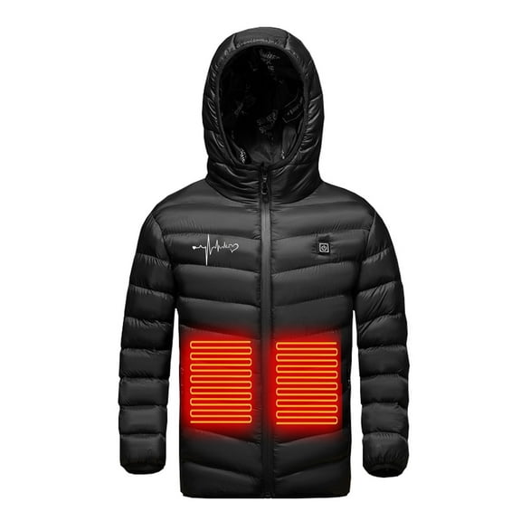 Odeerbi Teen Boys Girls Heated Jacket Kids Puffer Coat Children USB Intelligent Constant Temperature 3 Areas Heated Coat Plus Size Winter Windproof Heated Jacket Black 12-13 Years without Power Bank