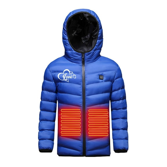 Odeerbi Teen Boys Girls Heated Jacket Kids Puffer Coat Children USB Intelligent Constant Temperature 3 Areas Heated Coat Plus Size Winter Windproof Heated Jacket Blue 12-13 Years without Power Bank
