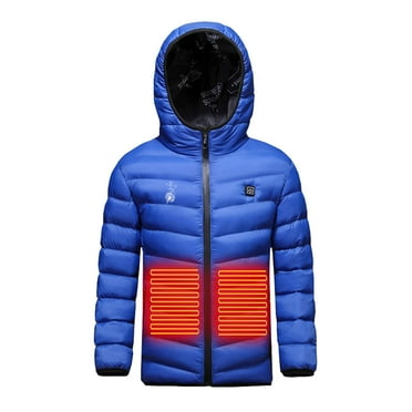 Odeerbi Teen Boys Girls Heated Jacket Kids Puffer Coat Children USB Intelligent Constant Temperature 3 Areas Heated Coat Plus Size Winter Windproof Heated Jacket Blue 12-13 Years without Power Bank