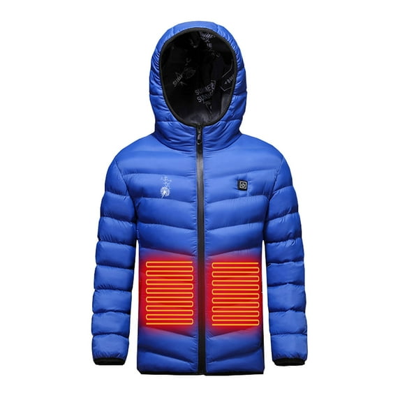 Odeerbi Teen Boys Girls Heated Jacket Kids Puffer Coat Children USB Intelligent Constant Temperature 3 Areas Heated Coat Plus Size Winter Windproof Heated Jacket Blue 12-13 Years without Power Bank