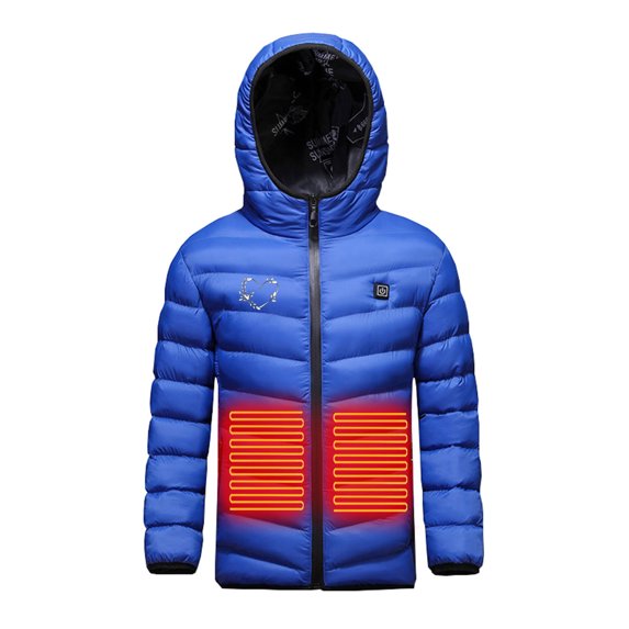 Odeerbi Teen Boys Girls Heated Jacket Kids Puffer Coat Children USB Intelligent Constant Temperature 3 Areas Heated Coat Plus Size Winter Windproof Heated Jacket Blue 14-15 Years