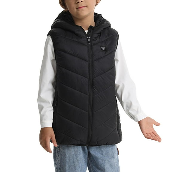 Odeerbi Teen Boys Girls Heated Vest 6-14 Years Children's USB Intelligent Constant Temperature Heated Jackets Thermal Sleeveless Hooded Casual Jackets Black without Power Bank