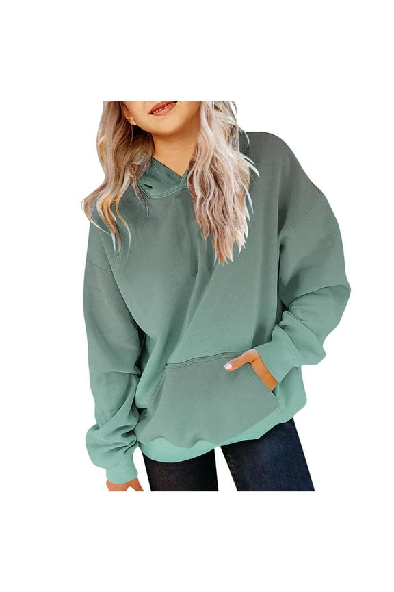 Teen Boys Girls Hoodies Gradient Pullover Hooded Sweatshirts Children's Pattern Printed Round Neck Long Sleeve Hooded Sweatshirt Olive Green