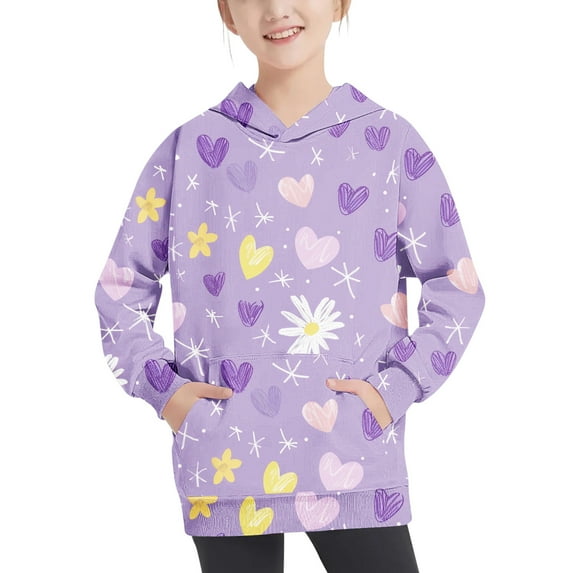 Odeerbi Teen Boys Girls Hoodies Printed Pullover Hooded Sweatshirts Oversized Crewneck Hooded Sweatshirt Kids Fashion Long Sleeve Pullover Tops 4-14 Years Purple-1