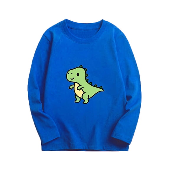 Odeerbi Teen Boys Girls Long Sleeve Cotton Shirt Fall Winter Dinosaur Base Layer Undershirt Fashion Casual Round Neck Printing Tops Blue