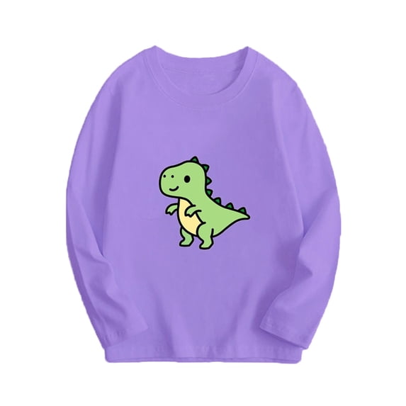 Odeerbi Teen Boys Girls Long Sleeve Cotton Shirt Fall Winter Dinosaur Base Layer Undershirt Fashion Casual Round Neck Printing Tops Purple