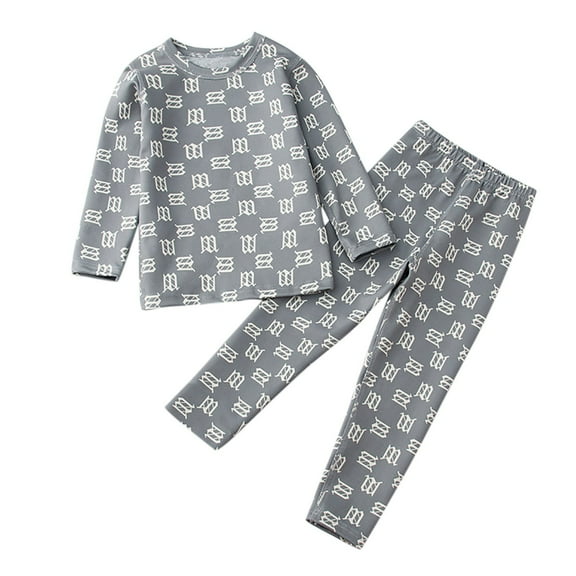 Odeerbi Teen Boys Girls Plaid Pajama Sets Fall Winter Thermal Underwear Set Kids Cute Warm Pajamas Velvet Long Johns Full Print Base Layer Set Home Loungewear Teen Clothes Gray