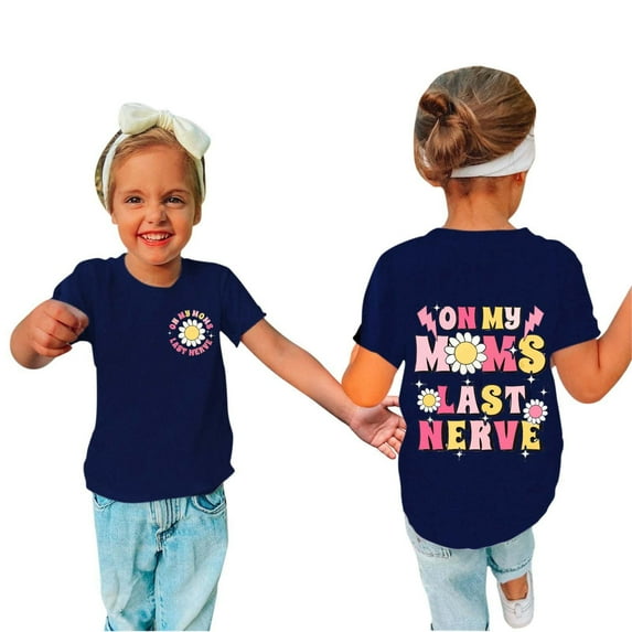 Odeerbi Teen Boys Girls Summer Cartoon Print Shirt Toddler Baby Comfortable Solid Color Top Print Short Sleeve Cotton T-shirt Navy 13-14 Years