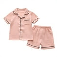 thumbnail image 1 of Odeerbi Teen Boys Girls Summer Pajamas 2 Piece Sleepwear Kids Fashion Cute Solid Color Soft Short Sleeve Top Shorts Home Wear Suit Loungewear PJs Set Pink, 1 of 9