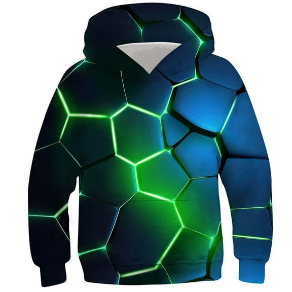 Odeerbi Teen Boys Hoodies Printed Pullover Hooded Sweatshirts Children's Long Sleeve Pattern Printed Hooded Sweatshirt Round Neck T-shirt Mint Green