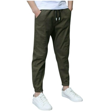 Odeerbi Teen Boys Jogger Pants Cotton Linen Workout Pants Spring Fall Solid Color Athletic Pants Casual Loose Outerwear Sweatpants Teen Clothes Olive Green