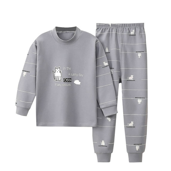 Odeerbi Teen Boys Spring Fall Outfits Cartoon Print Cotton Pajama Sets 2-16 Years Kids Thin Tops Jogger Pants Two Piece Set Sleepwear Lounge Sets Teen Clothes Gray