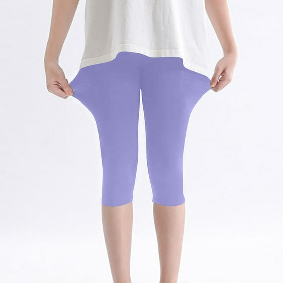 Odeerbi Teen Girls Capris Leggings Solid Color Stretchy Tights Pants Cropped Pants Summer Children's Clothing Leggings Baby Pants Purple