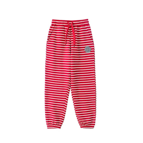 Odeerbi Teen Girls Cotton Sweatpants Striped Jogger Pants Children Workout Pants Casual Athletic Pants Fashionable Striped Home Pants Full Length Pants Red
