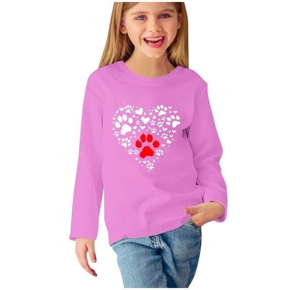 Odeerbi Teen Girls Fall Winter Basic Layering T-Shirt Cute Print Basic Tees Long Sleeve Shirts Cute Crewneck Tops Dressy Casual Blouses Base Layer Teen Clothes Pink