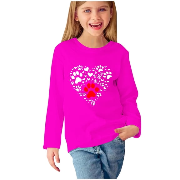 Odeerbi Teen Girls Fall Winter Basic Layering T-Shirt Cute Print Basic Tees Long Sleeve Shirts Cute Crewneck Tops Dressy Casual Blouses Base Layer Teen Clothes Hot Pink